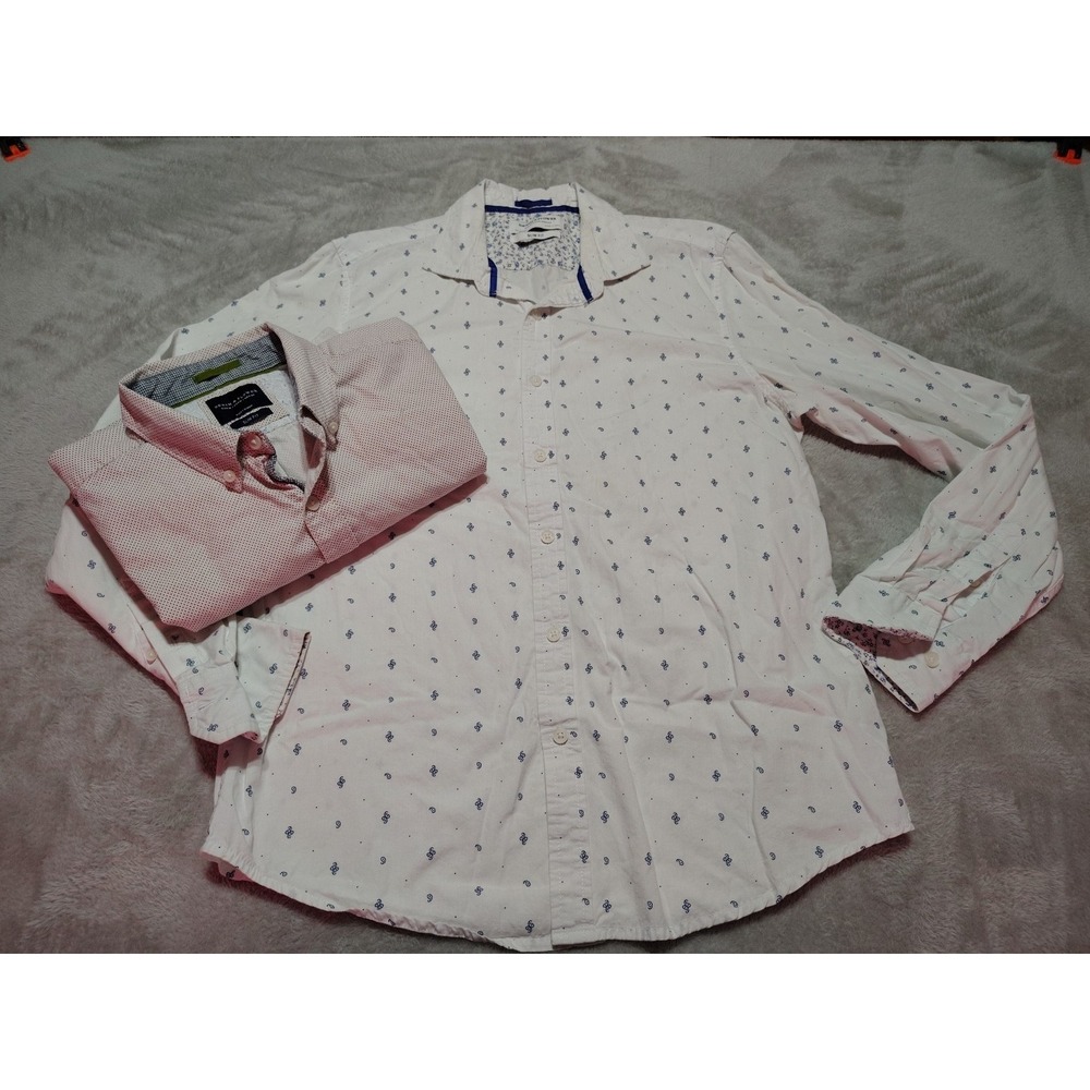 Lot Of 2 Denim &‎ Flower Shirts Men M Slim Blue/Red Preppy College Work Office